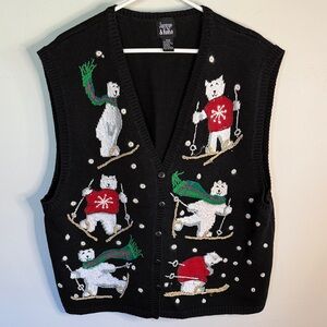 Jacque & KoKo Vintage Holiday Sweater Vest – Skiing Polar Bears 18/20